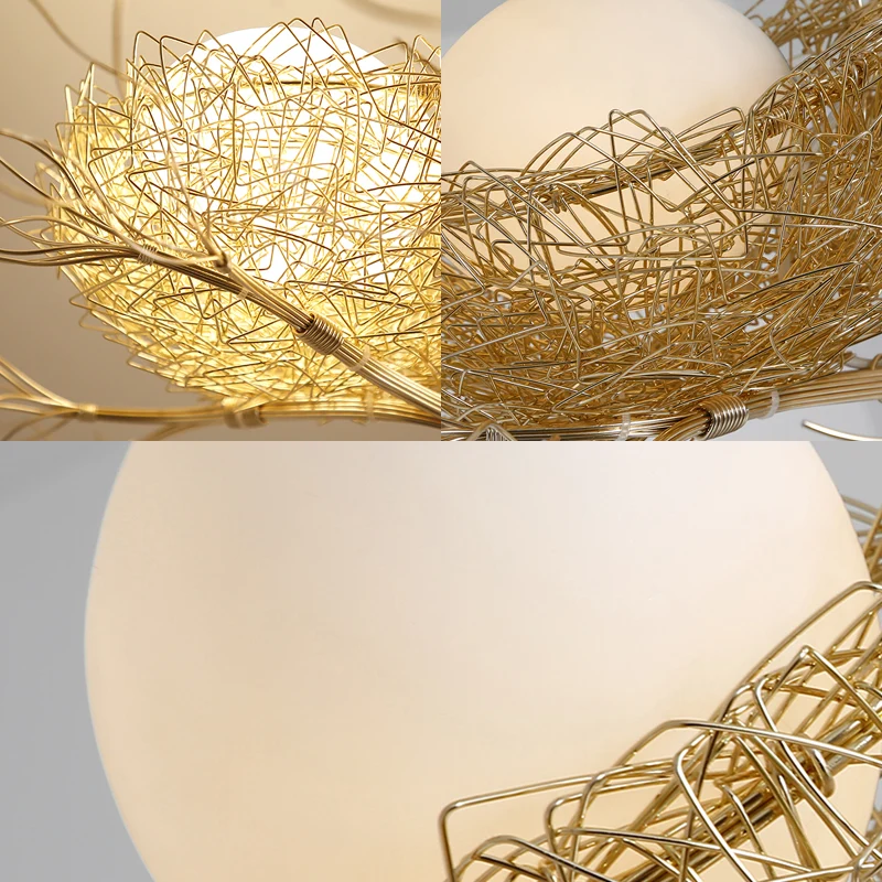 Witte bol plafondkroonluchter Rustiek 3-lichts gesloten glazen hangende hanglamp met gouden nest Clearhalo