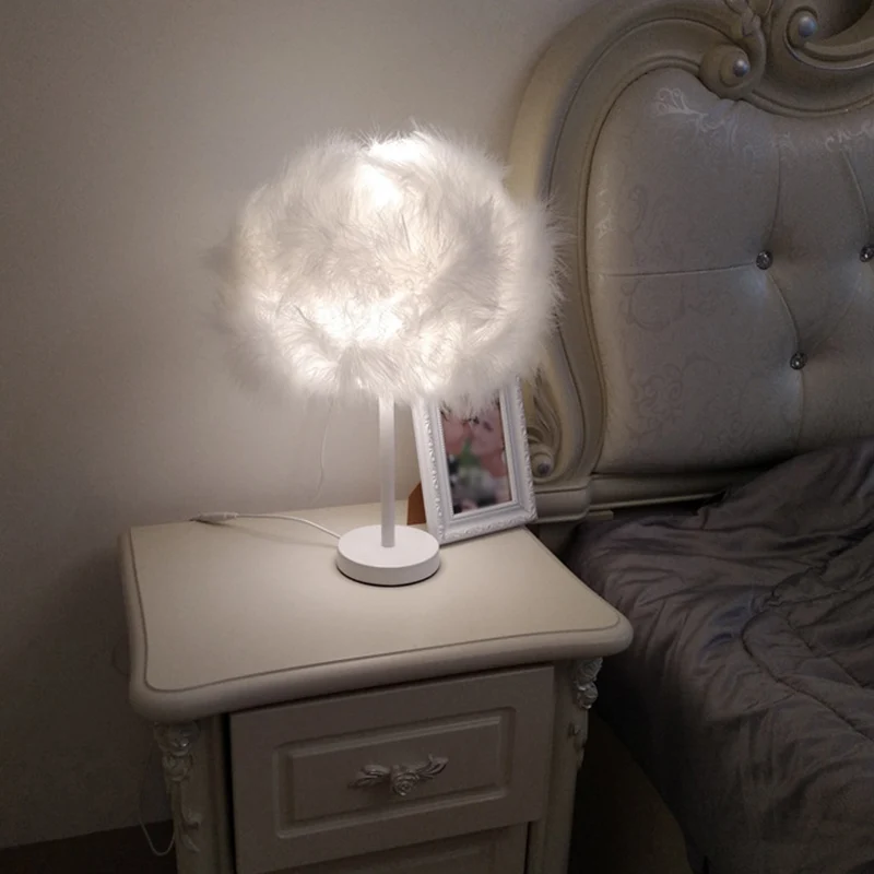 Witte Candy Floss Nachtlamp Nieuwigheid Minimalistisch 1 Hoofd Veren Tafelstandaard Licht Clearhalo