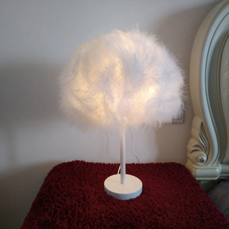Witte Candy Floss Nachtlamp Nieuwigheid Minimalistisch 1 Hoofd Veren Tafelstandaard Licht Clearhalo