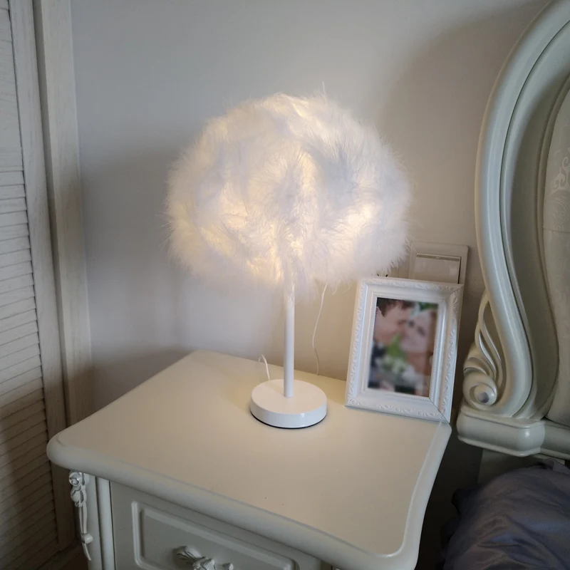 Witte Candy Floss Nachtlamp Nieuwigheid Minimalistisch 1 Hoofd Veren Tafelstandaard Licht Clearhalo