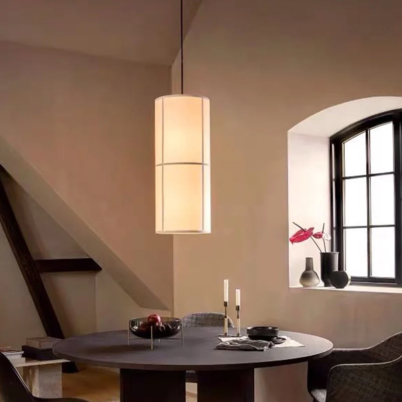 Witte cilindrische hanglamp Minimalistische 1-kops stoffen plafondhanger voor eetkamer Clearhalo