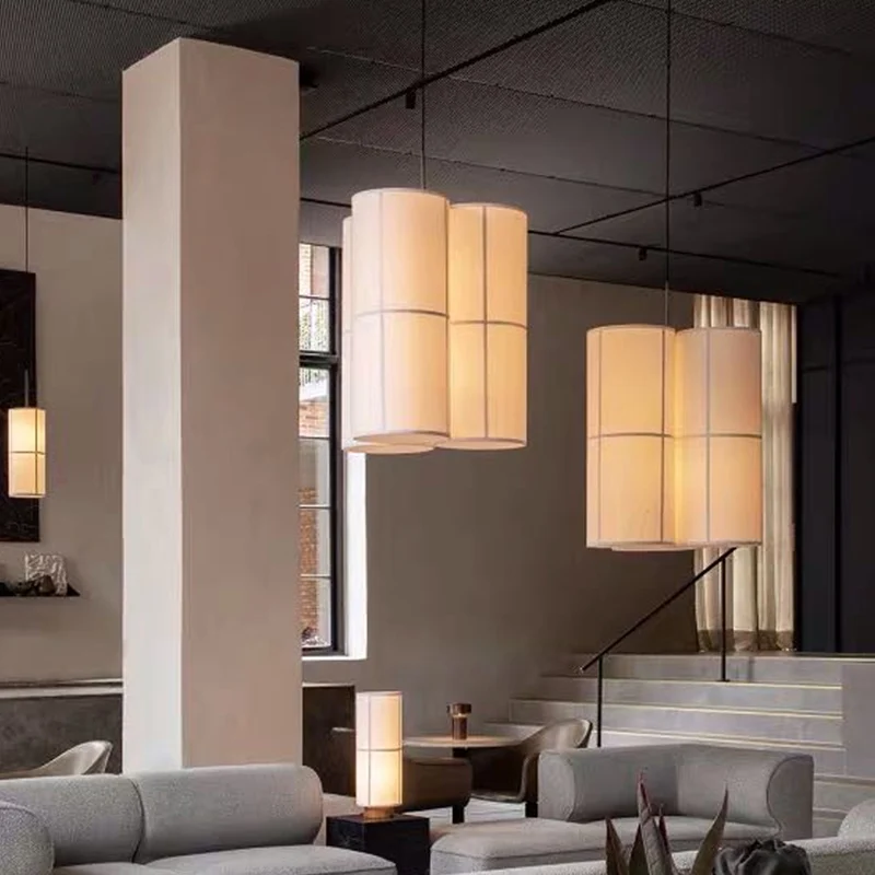 Witte cilindrische hanglamp Minimalistische 1-kops stoffen plafondhanger voor eetkamer Clearhalo