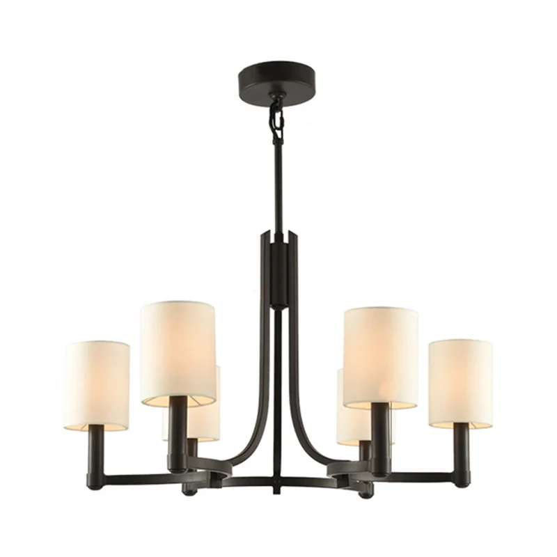Witte cilindrische kroonluchterlamp Traditionele stof 6 lampen Woonkamer hanglamp Clearhalo