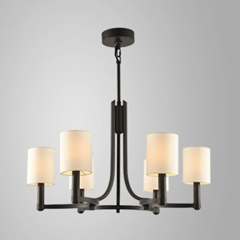 Witte cilindrische kroonluchterlamp Traditionele stof 6 lampen Woonkamer hanglamp Clearhalo