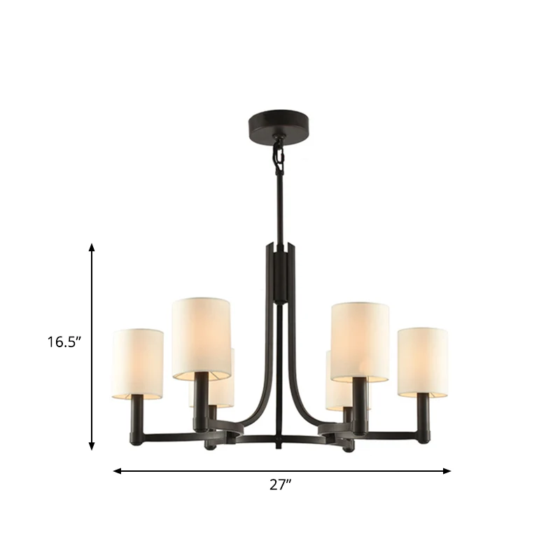 Witte cilindrische kroonluchterlamp Traditionele stof 6 lampen Woonkamer hanglamp Clearhalo