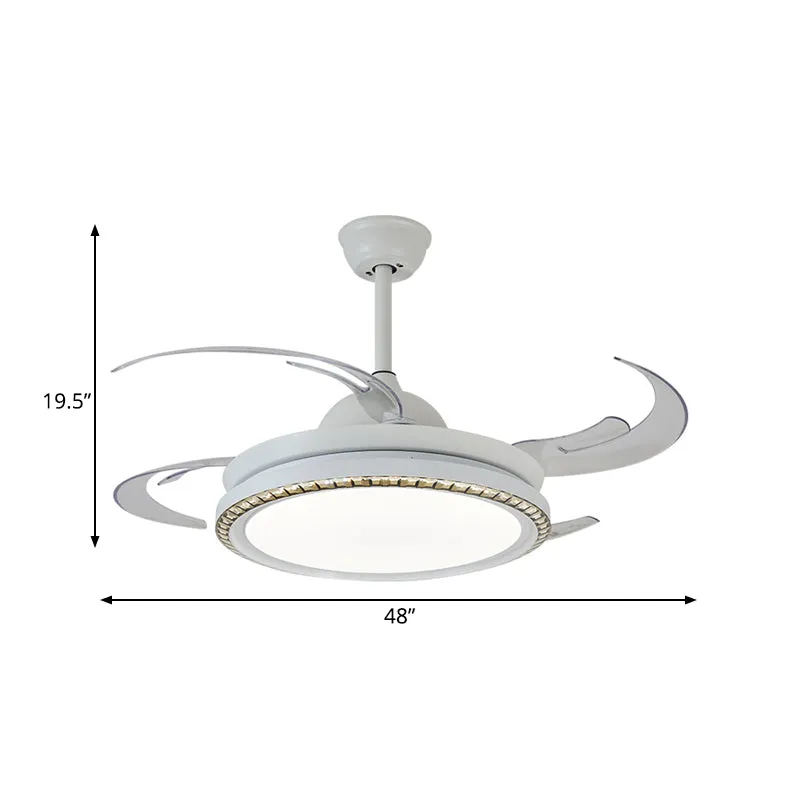 Witte cirkel hangende hangende ventilatorlamp modernistische metalen woonkamer 48' W LED semi-inbouw plafondlamp met 8 bla...