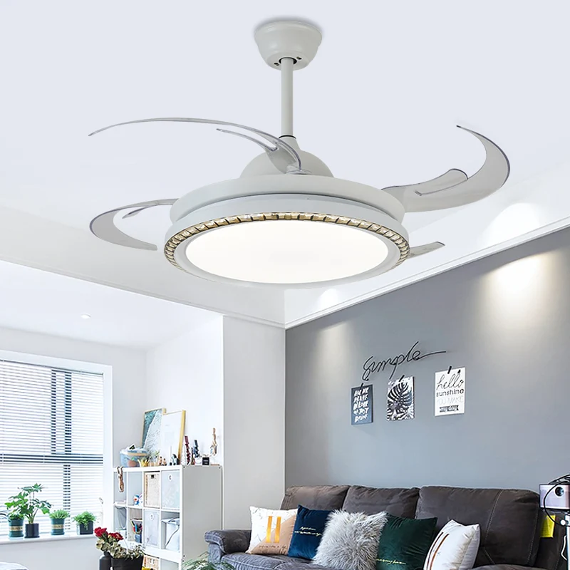 Witte cirkel hangende hangende ventilatorlamp modernistische metalen woonkamer 48' W LED semi-inbouw plafondlamp met 8 bla...