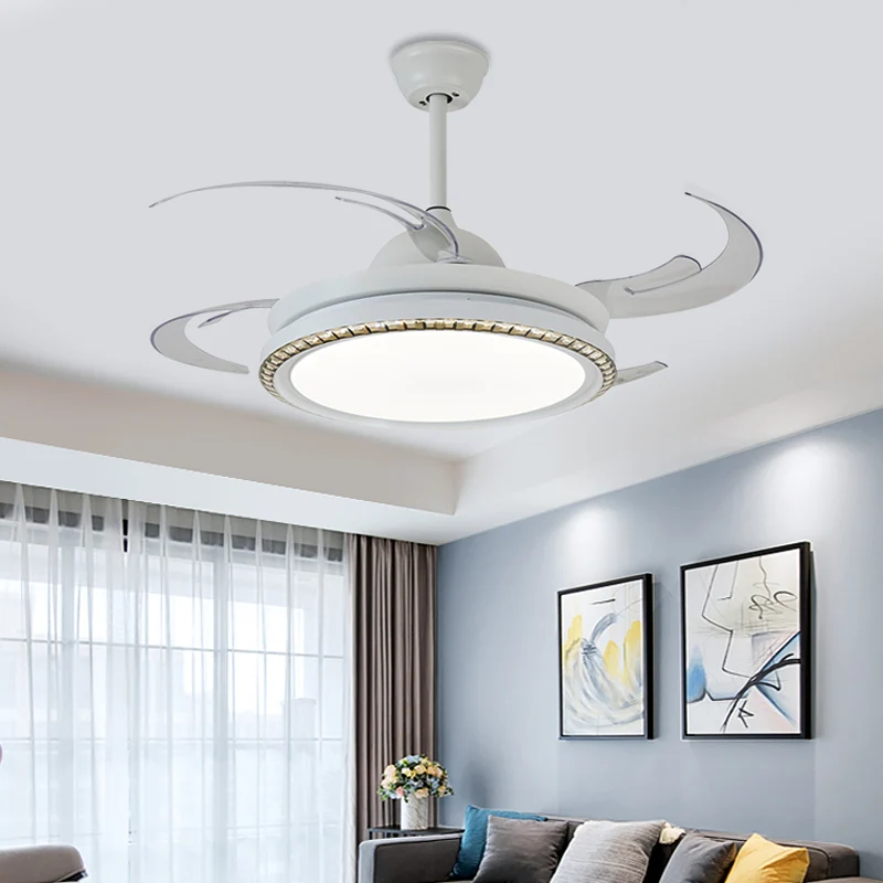 Witte cirkel hangende hangende ventilatorlamp modernistische metalen woonkamer 48' W LED semi-inbouw plafondlamp met 8 bla...