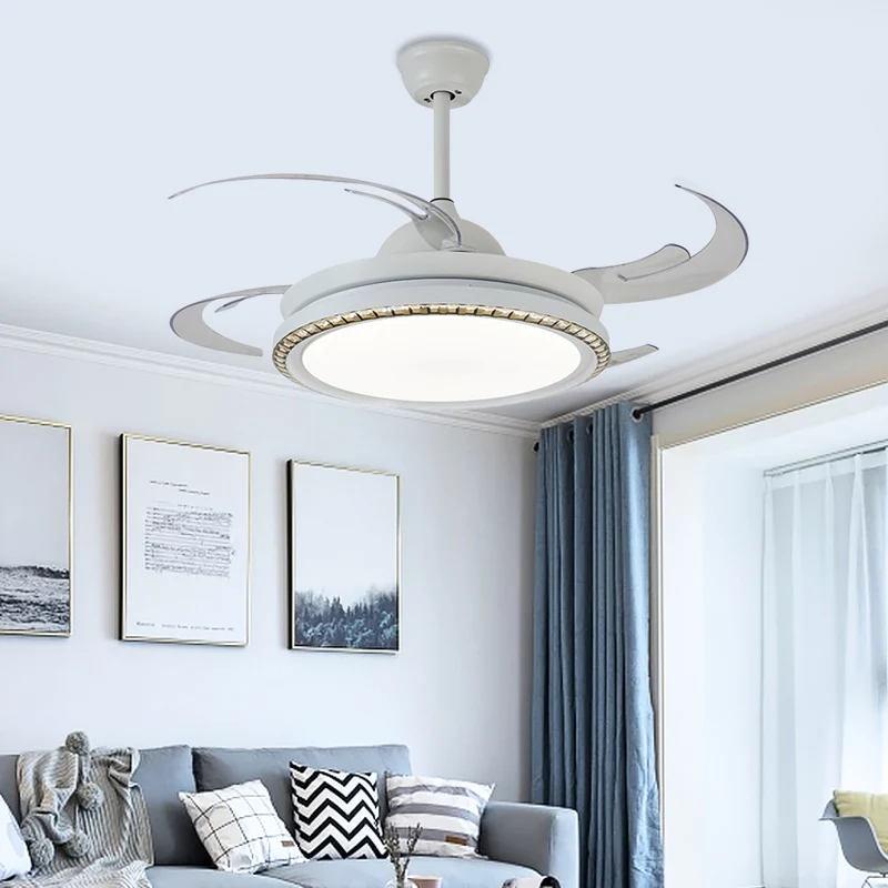 Witte cirkel hangende hangende ventilatorlamp modernistische metalen woonkamer 48' W LED semi-inbouw plafondlamp met 8 bla...