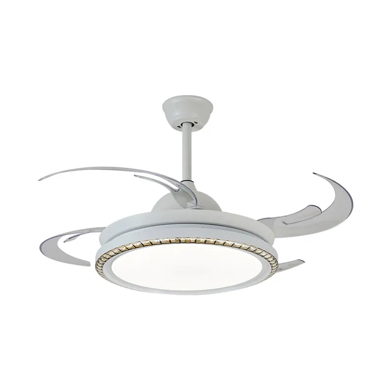 Witte cirkel hangende hangende ventilatorlamp modernistische metalen woonkamer 48' W LED semi-inbouw plafondlamp met 8 bla...