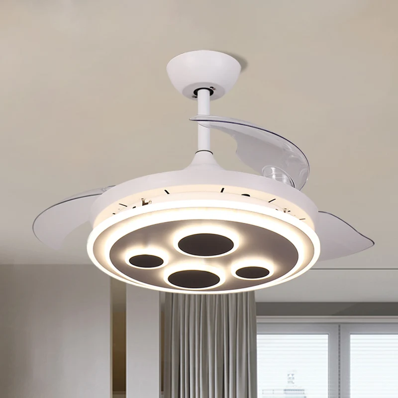 42" W witte cirkel semi-flush eenvoud acryl 3 bladen LED hangende ventilatorverlichting voor salon Clearhalo