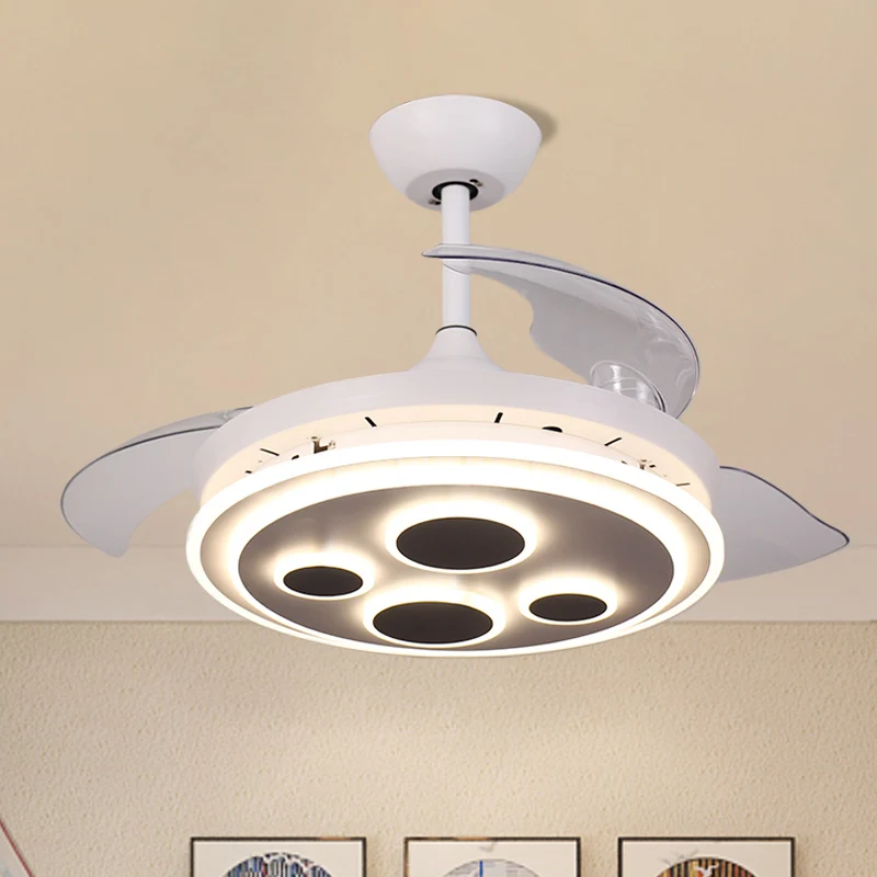 42" W witte cirkel semi-flush eenvoud acryl 3 bladen LED hangende ventilatorverlichting voor salon Clearhalo