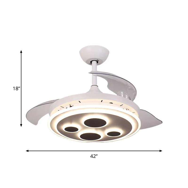 42" W witte cirkel semi-flush eenvoud acryl 3 bladen LED hangende ventilatorverlichting voor salon Clearhalo