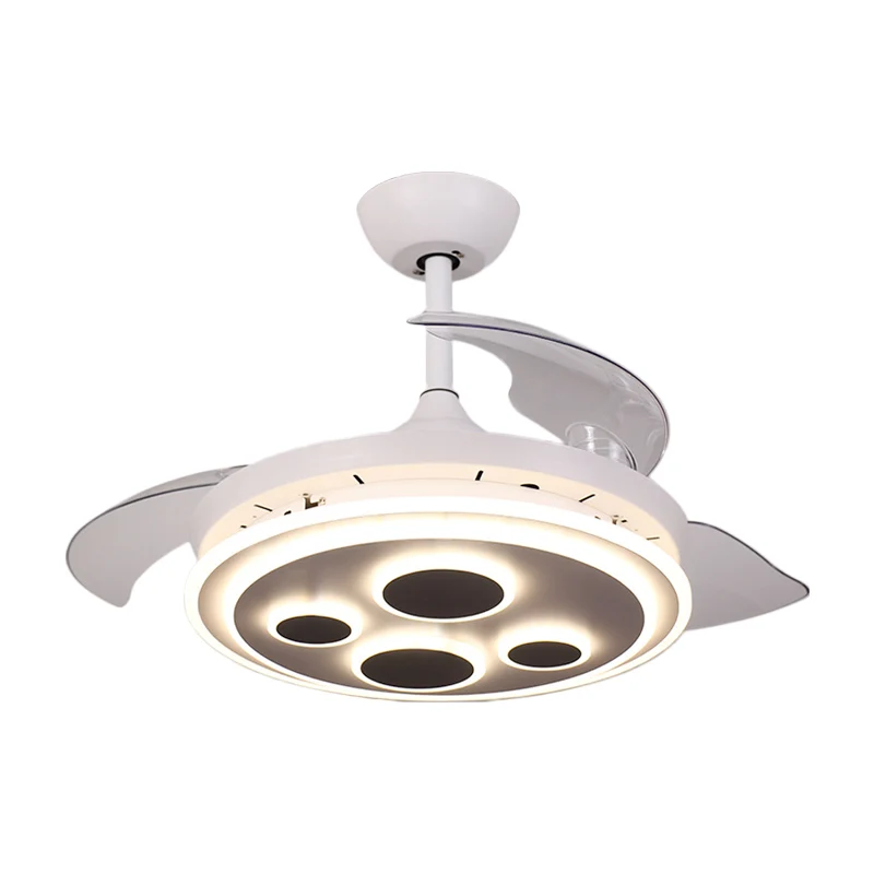 42" W witte cirkel semi-flush eenvoud acryl 3 bladen LED hangende ventilatorverlichting voor salon Clearhalo