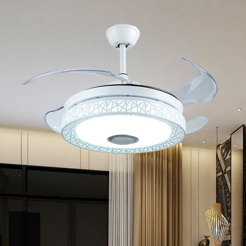 42" W witte cirkel semi-inbouw modernistische acryl 4-bladige LED-plafondventilator verlichting voor woonkamer Clearhalo