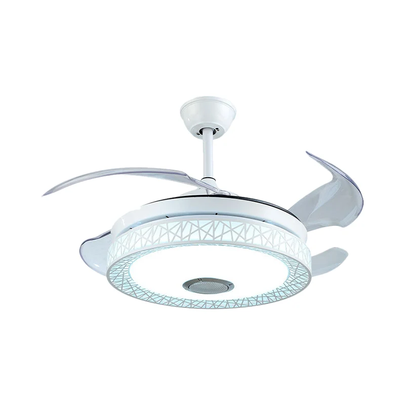 42" W witte cirkel semi-inbouw modernistische acryl 4-bladige LED-plafondventilator verlichting voor woonkamer Clearhalo