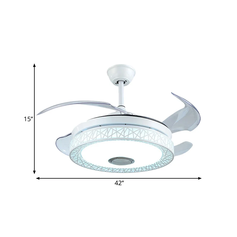 42" W witte cirkel semi-inbouw modernistische acryl 4-bladige LED-plafondventilator verlichting voor woonkamer Clearhalo
