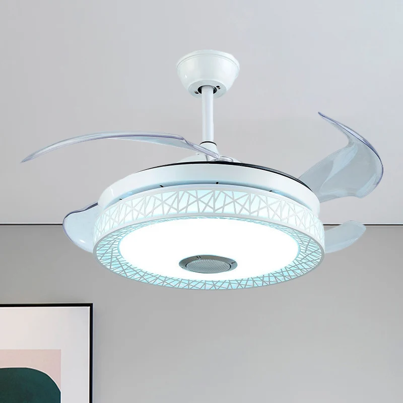 42" W witte cirkel semi-inbouw modernistische acryl 4-bladige LED-plafondventilator verlichting voor woonkamer Clearhalo