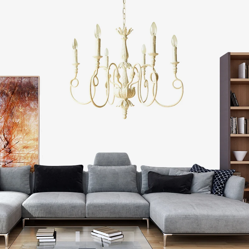 Witte Curve Arm Hanglamp Traditioneel Metaal 6/8 Lichten Woonkamer Kroonluchter Licht Clearhalo