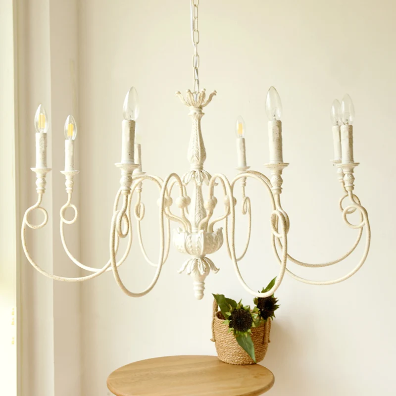Witte Curve Arm Hanglamp Traditioneel Metaal 6/8 Lichten Woonkamer Kroonluchter Licht Clearhalo