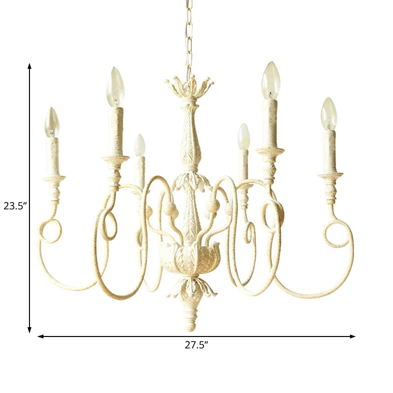Witte Curve Arm Hanglamp Traditioneel Metaal 6/8 Lichten Woonkamer Kroonluchter Licht Clearhalo