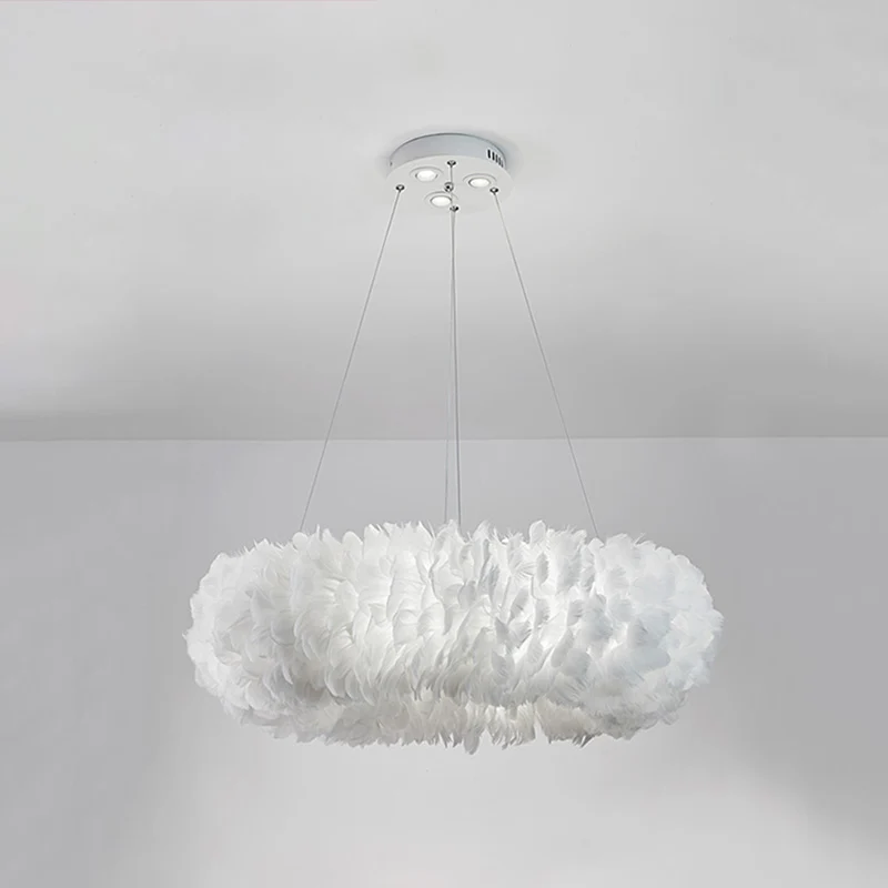 Witte donutvorm veren kroonluchter lichte moderne stijl hangende hanglamp voor slaapkamer Clearhalo