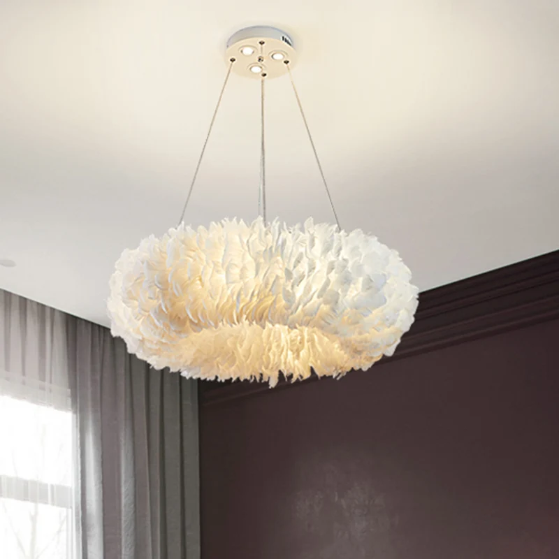 Witte donutvorm veren kroonluchter lichte moderne stijl hangende hanglamp voor slaapkamer Clearhalo