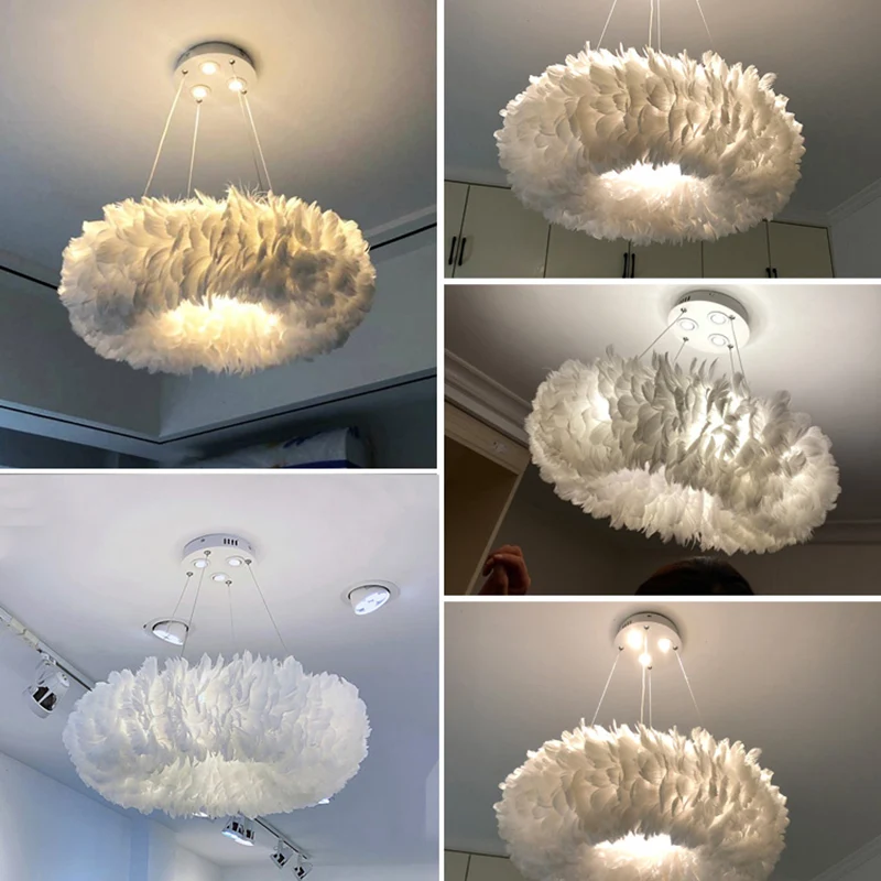 Witte donutvorm veren kroonluchter lichte moderne stijl hangende hanglamp voor slaapkamer Clearhalo