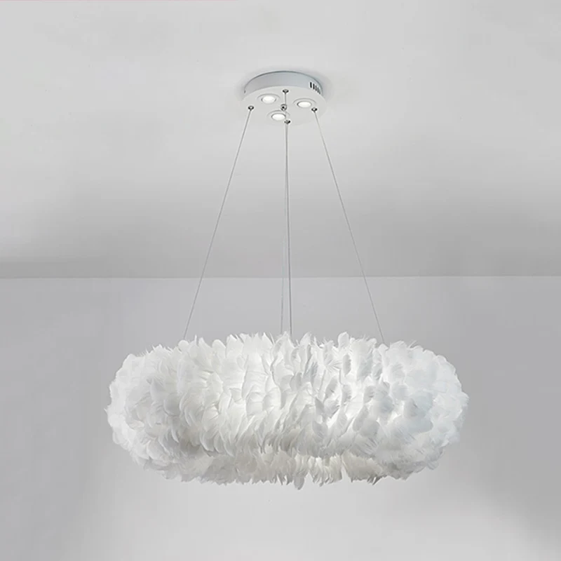 Witte donutvorm veren kroonluchter lichte moderne stijl hangende hanglamp voor slaapkamer Clearhalo