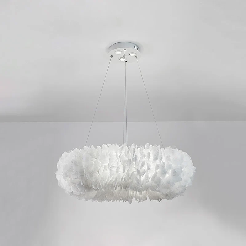 Witte donutvorm veren kroonluchter lichte moderne stijl hangende hanglamp voor slaapkamer Clearhalo