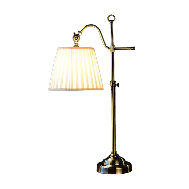 Witte Empire Shade tafellamp Moderne 1-lichts nachtkastjelamp van geplooide stof met hoogte verstelbaar ontwerp Clearhalo