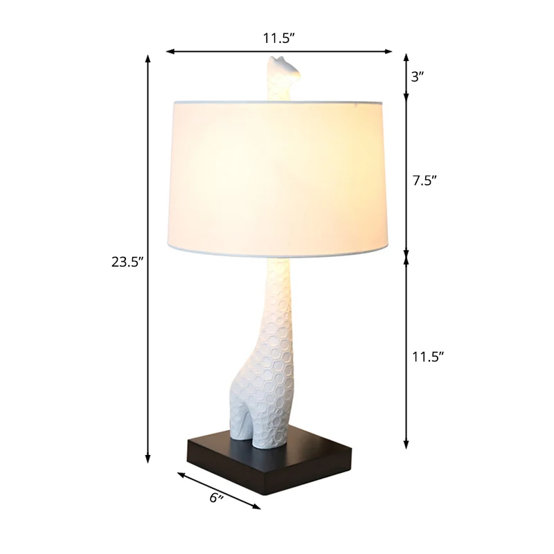 Witte enkele trommel studielamp modernisme stoffen LED-leeslamp met giraffenbasis voor slaapkamer Clearhalo