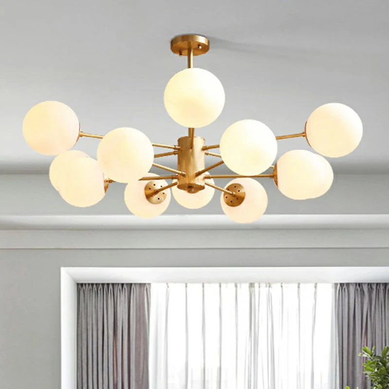 Witte glazen bol plafondkroonluchter postmoderne hangende lamp goud voor woonkamer Clearhalo