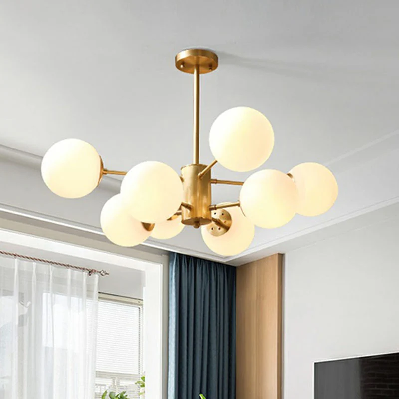 Witte glazen bol plafondkroonluchter postmoderne hangende lamp goud voor woonkamer Clearhalo