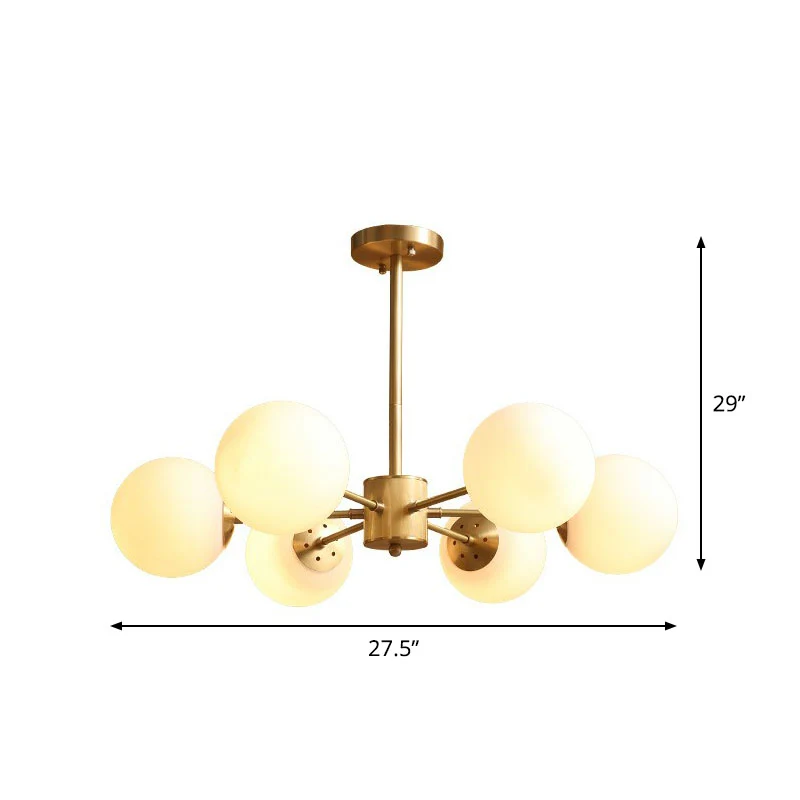Witte glazen bol plafondkroonluchter postmoderne hangende lamp goud voor woonkamer Clearhalo