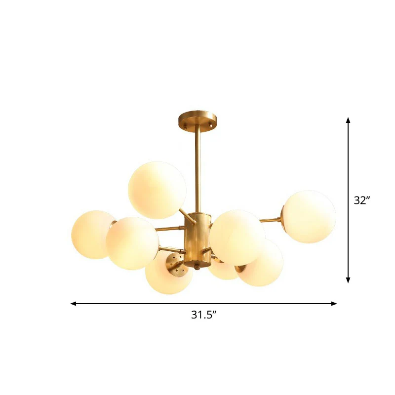 Witte glazen bol plafondkroonluchter postmoderne hangende lamp goud voor woonkamer Clearhalo