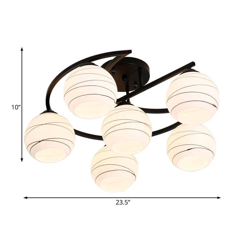 Witte glazen bol semi-inbouwlamp Rustiek 3/6 lichts Eetkamer hangend plafondlicht zwart Clearhalo