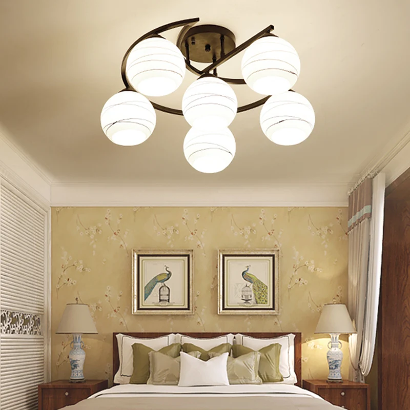 Witte glazen bol semi-inbouwlamp Rustiek 3/6 lichts Eetkamer hangend plafondlicht zwart Clearhalo