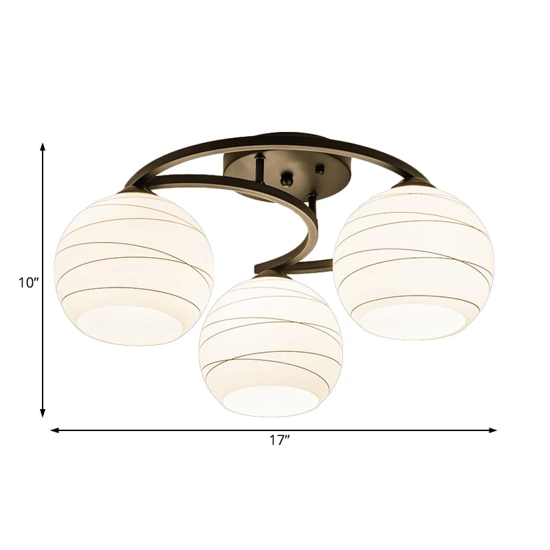Witte glazen bol semi-inbouwlamp Rustiek 3/6 lichts Eetkamer hangend plafondlicht zwart Clearhalo