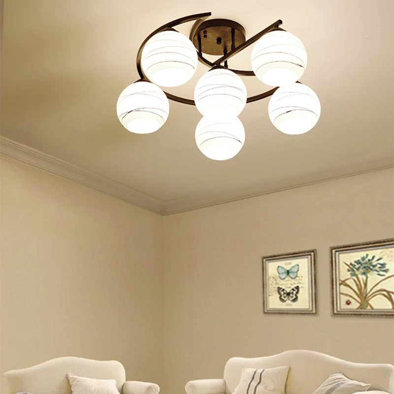 Witte glazen bol semi-inbouwlamp Rustiek 3/6 lichts Eetkamer hangend plafondlicht zwart Clearhalo