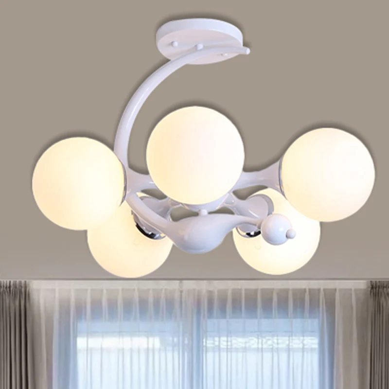 Witte glazen bol, semi-inbouwmontage met Sputnik Design, modernistische semi-inbouwplafondlamp voor slaapkamer Clearhalo