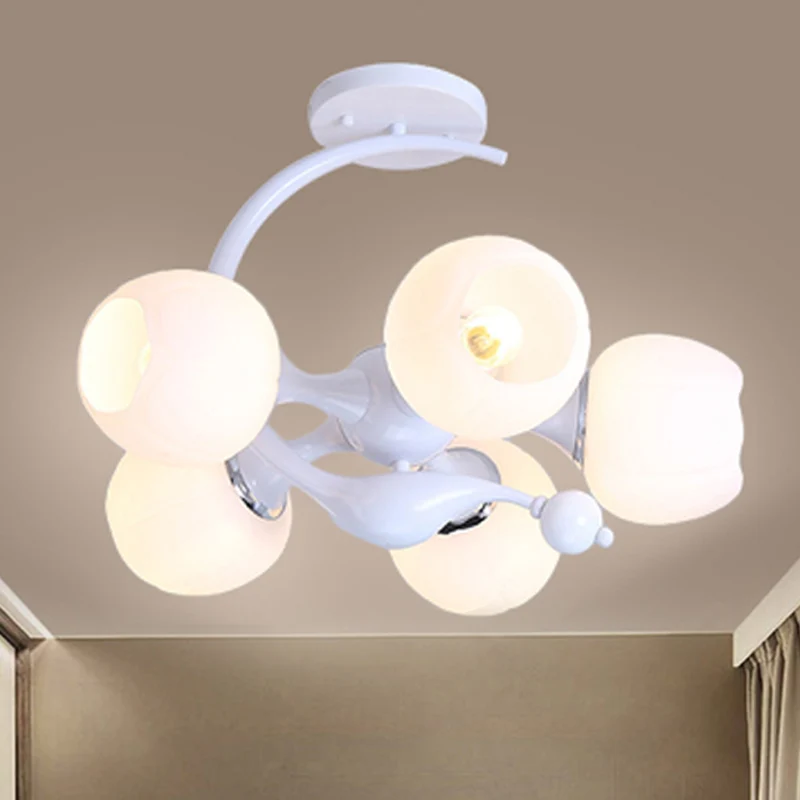 Witte glazen bol, semi-inbouwmontage met Sputnik Design, modernistische semi-inbouwplafondlamp voor slaapkamer Clearhalo