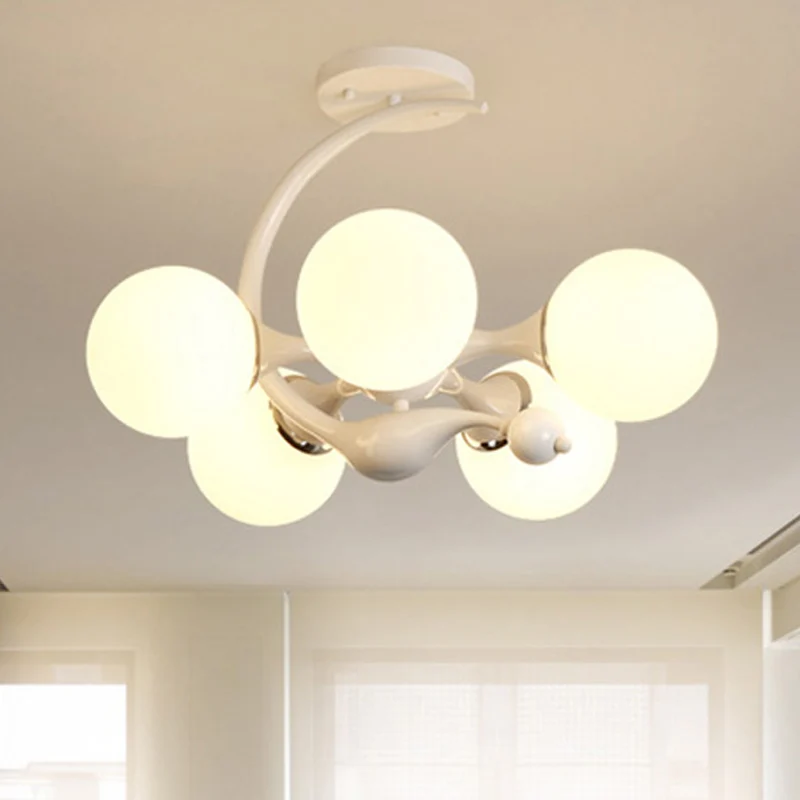 Witte glazen bol, semi-inbouwmontage met Sputnik Design, modernistische semi-inbouwplafondlamp voor slaapkamer Clearhalo