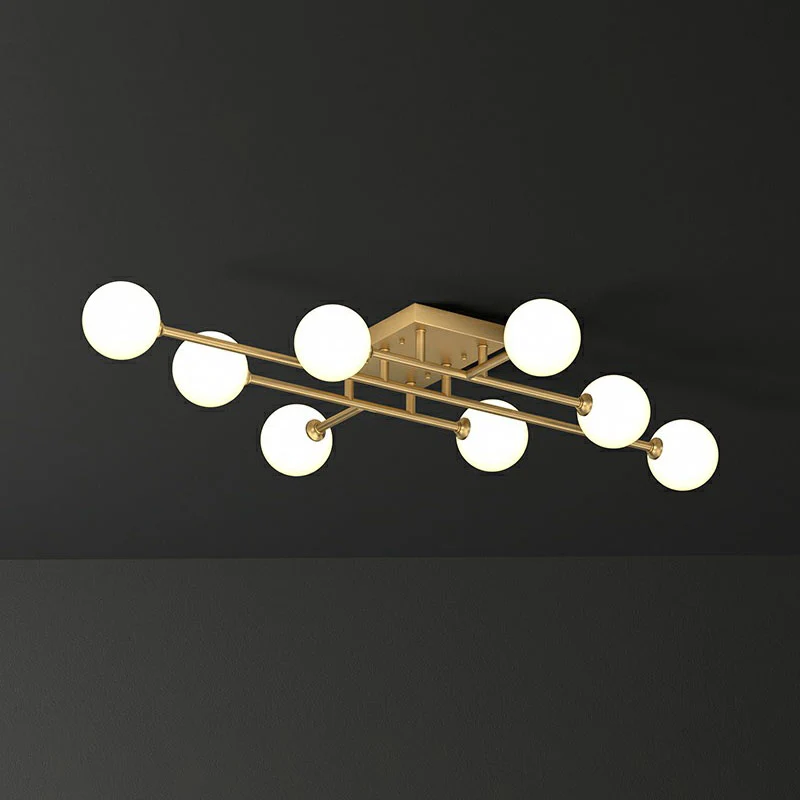 Witte glazen bollen dicht bij plafondlamp Eenvoud Gouden afwerking Semi-inbouwarmatuur Clearhalo