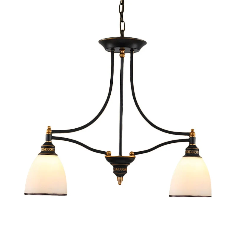 Witte glazen tonvormige eilandhanglamp Traditionele 2-lichts eetkamer hanglamp zwart Clearhalo