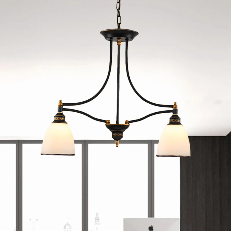 Witte glazen tonvormige eilandhanglamp Traditionele 2-lichts eetkamer hanglamp zwart Clearhalo