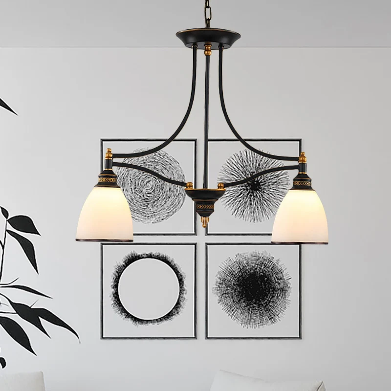 Witte glazen tonvormige eilandhanglamp Traditionele 2-lichts eetkamer hanglamp zwart Clearhalo