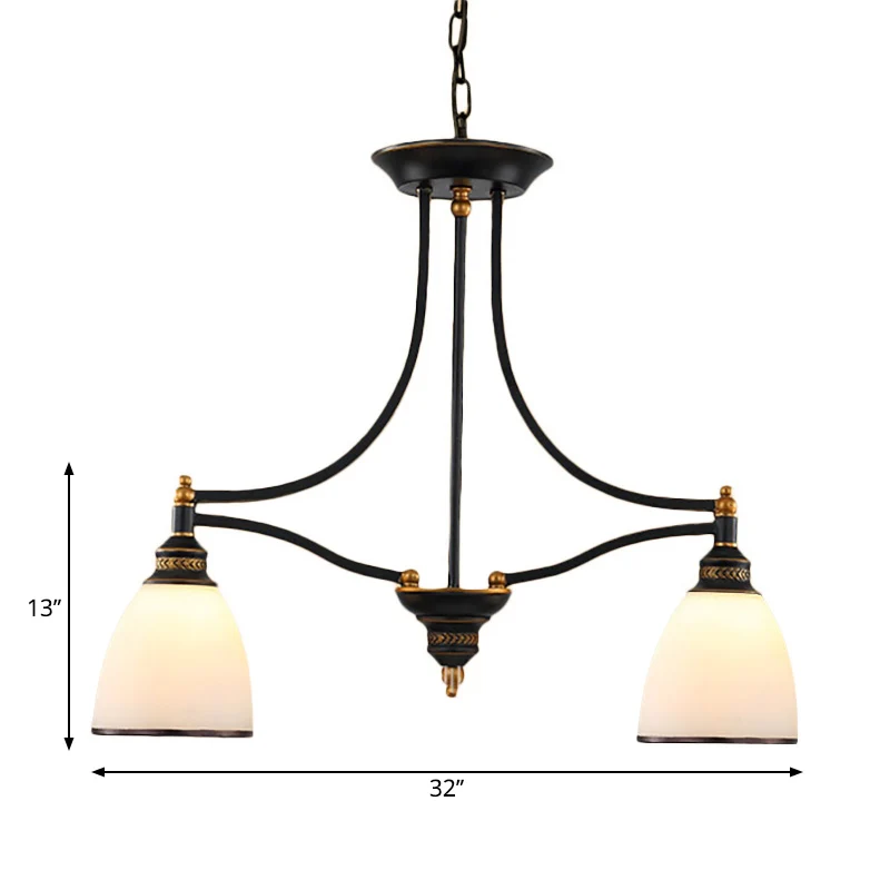 Witte glazen tonvormige eilandhanglamp Traditionele 2-lichts eetkamer hanglamp zwart Clearhalo