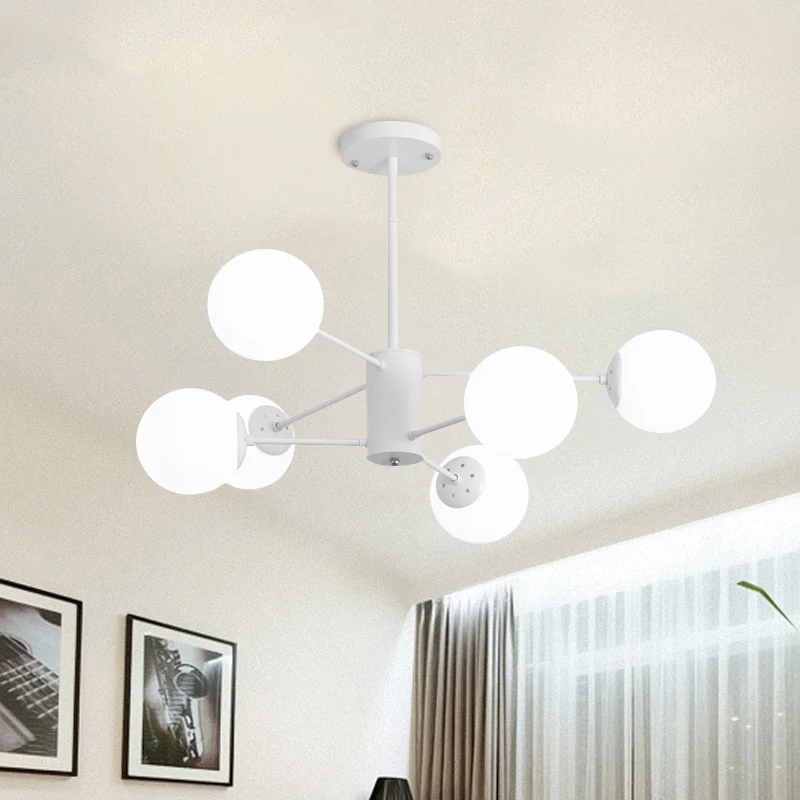 Witte Globe Hangende Kroonluchter Eenvoud 6/8 Lichten Melkglazen Kroonluchter Licht voor Woonkamer Clearhalo