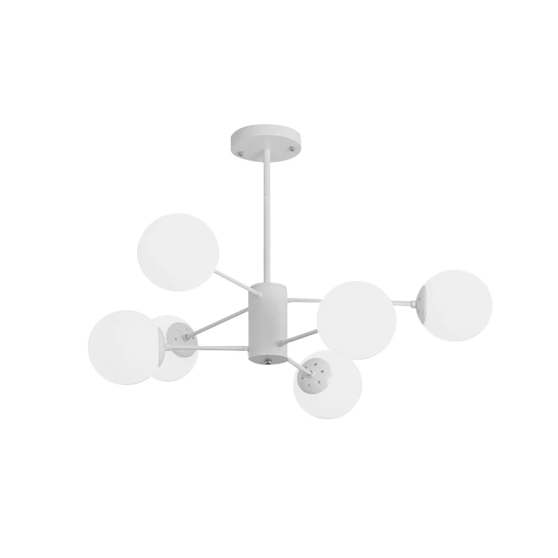 Witte Globe Hangende Kroonluchter Eenvoud 6/8 Lichten Melkglazen Kroonluchter Licht voor Woonkamer Clearhalo